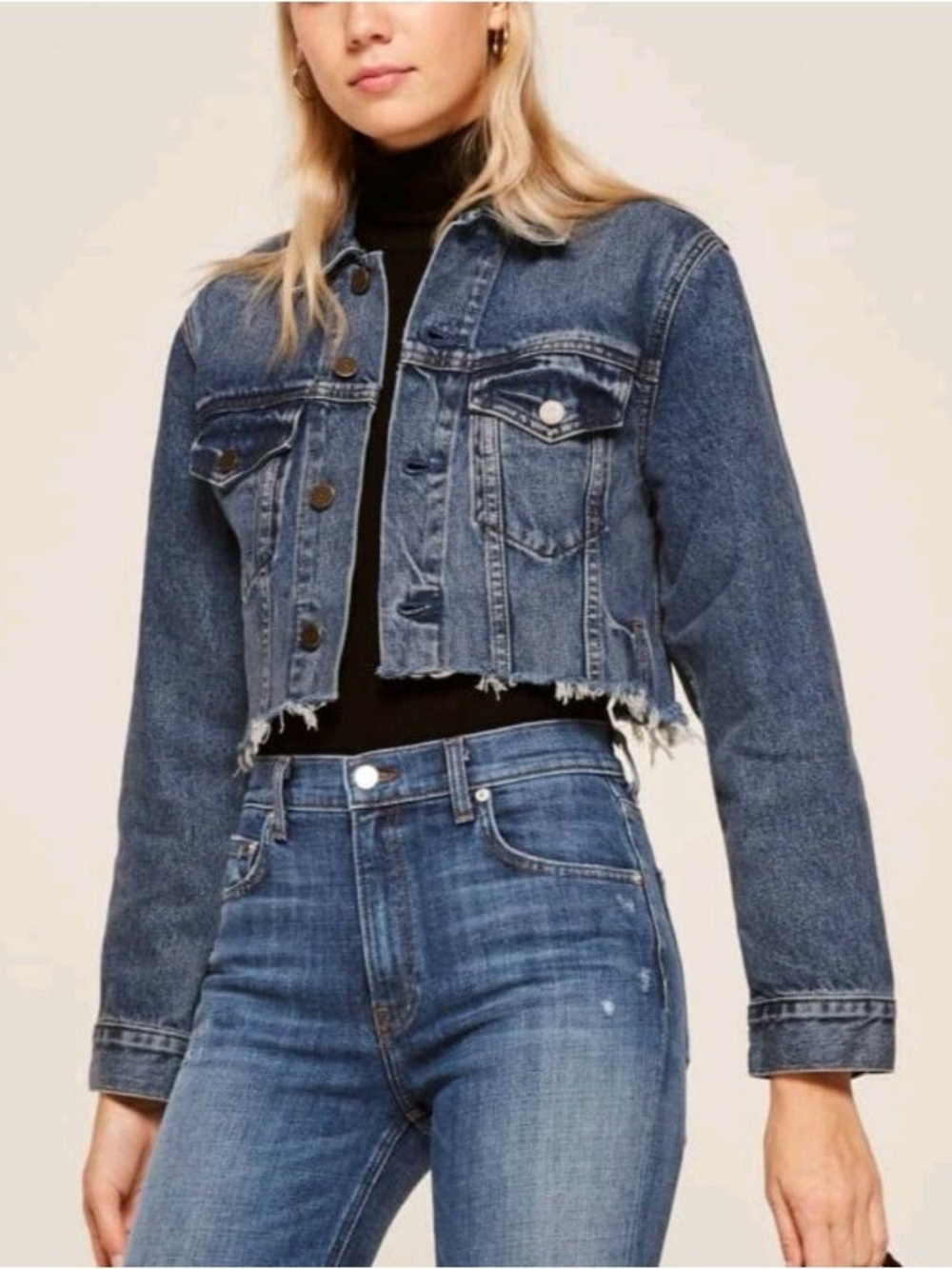 Reformation Distressed Cropped Denim Jacket